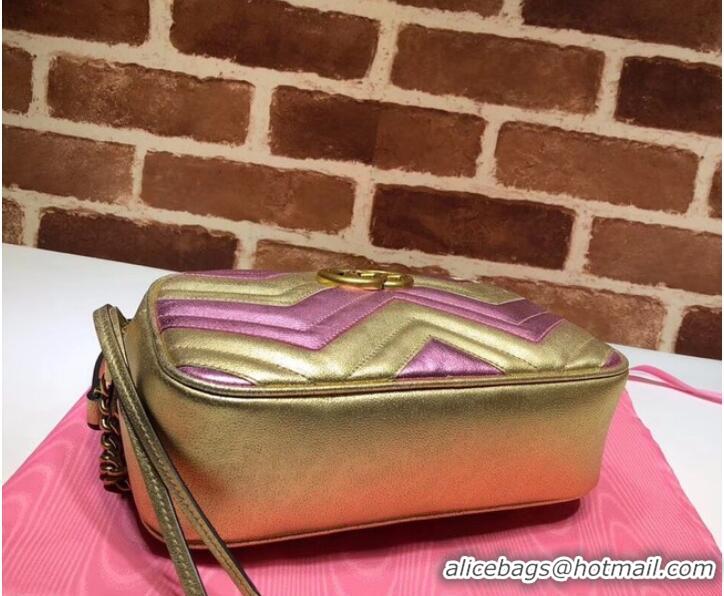 Best Product Gucci GG Marmont small matelasse shoulder bag 447632 Pink&gold