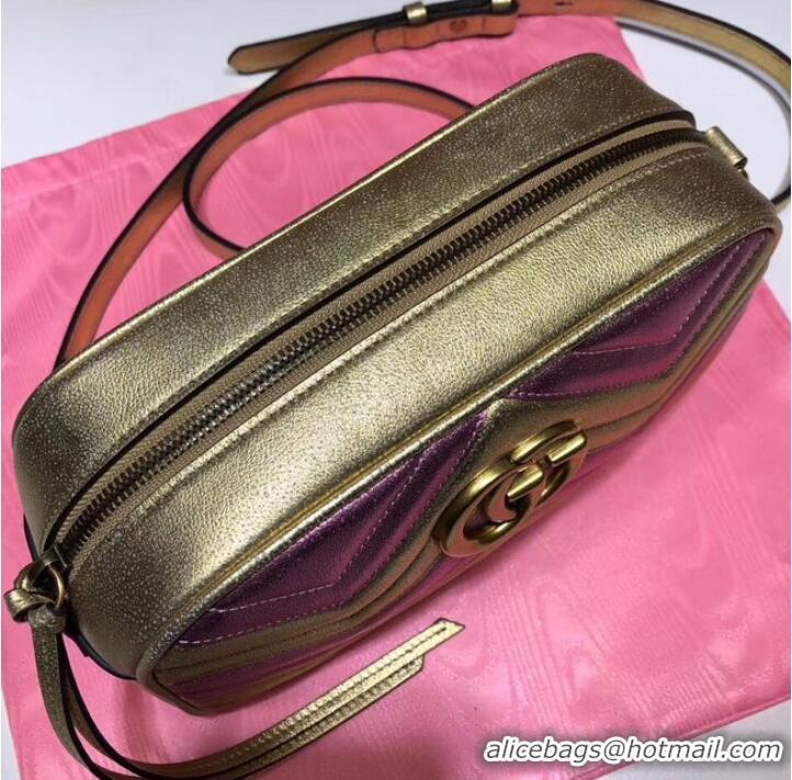 Best Product Gucci GG Marmont small matelasse shoulder bag 447632 Pink&gold