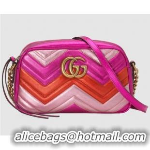 Good Looking Gucci GG Marmont small matelasse shoulder bag 447632 Fuchsia&red&pink