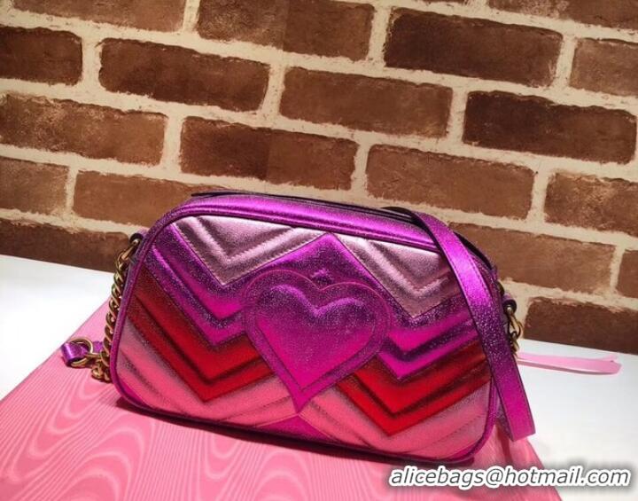 Good Looking Gucci GG Marmont small matelasse shoulder bag 447632 Fuchsia&red&pink