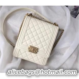 Luxury Cheap Chanel boy handbag Patent Calfskin & Gold-Tone Metal AS1030 creamy-white