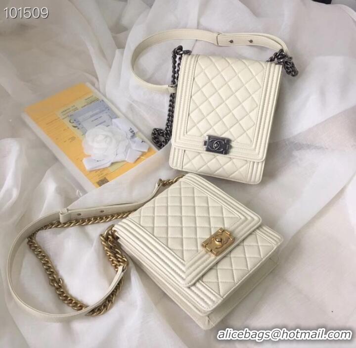 Luxury Cheap Chanel boy handbag Patent Calfskin & Gold-Tone Metal AS1030 creamy-white