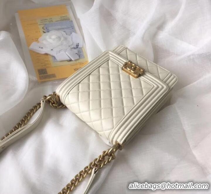 Luxury Cheap Chanel boy handbag Patent Calfskin & Gold-Tone Metal AS1030 creamy-white