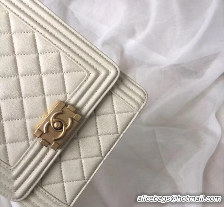 Luxury Cheap Chanel boy handbag Patent Calfskin & Gold-Tone Metal AS1030 creamy-white