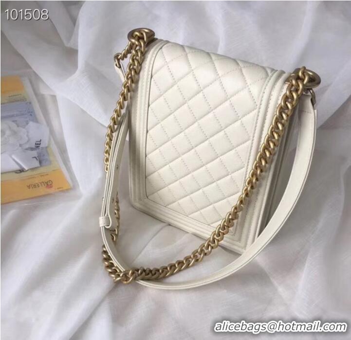 Luxury Cheap Chanel boy handbag Patent Calfskin & Gold-Tone Metal AS1030 creamy-white