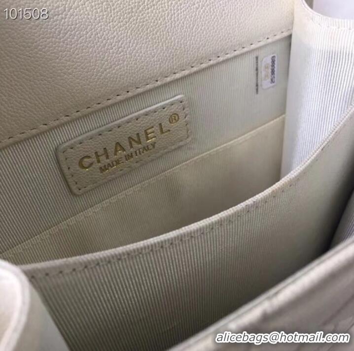 Luxury Cheap Chanel boy handbag Patent Calfskin & Gold-Tone Metal AS1030 creamy-white