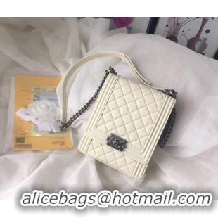 Classic Hot Chanel boy handbag Patent Calfskin & Silver-Tone Metal AS1030 creamy-white