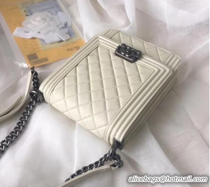 Classic Hot Chanel boy handbag Patent Calfskin & Silver-Tone Metal AS1030 creamy-white