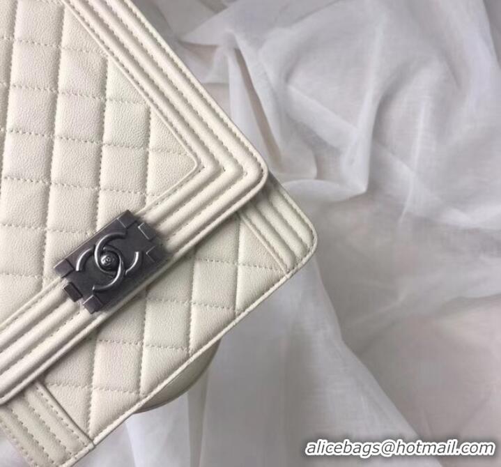 Classic Hot Chanel boy handbag Patent Calfskin & Silver-Tone Metal AS1030 creamy-white