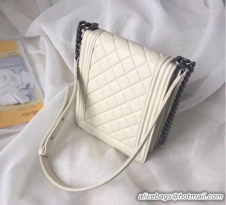 Classic Hot Chanel boy handbag Patent Calfskin & Silver-Tone Metal AS1030 creamy-white