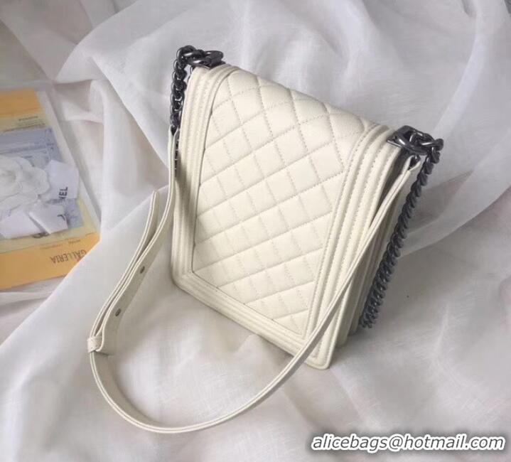 Classic Hot Chanel boy handbag Patent Calfskin & Silver-Tone Metal AS1030 creamy-white