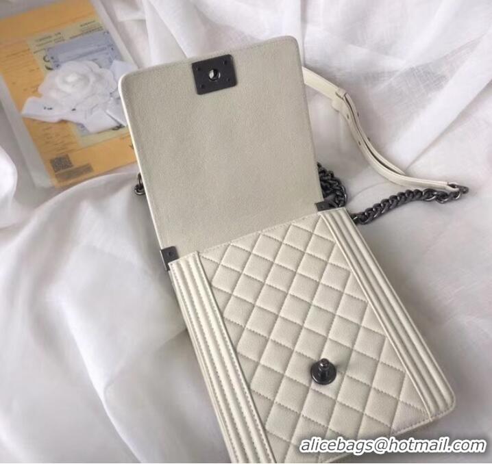 Classic Hot Chanel boy handbag Patent Calfskin & Silver-Tone Metal AS1030 creamy-white