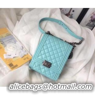 Top Grade Chanel boy handbag Patent Calfskin & Silver-Tone Metal AS1030 sky blue