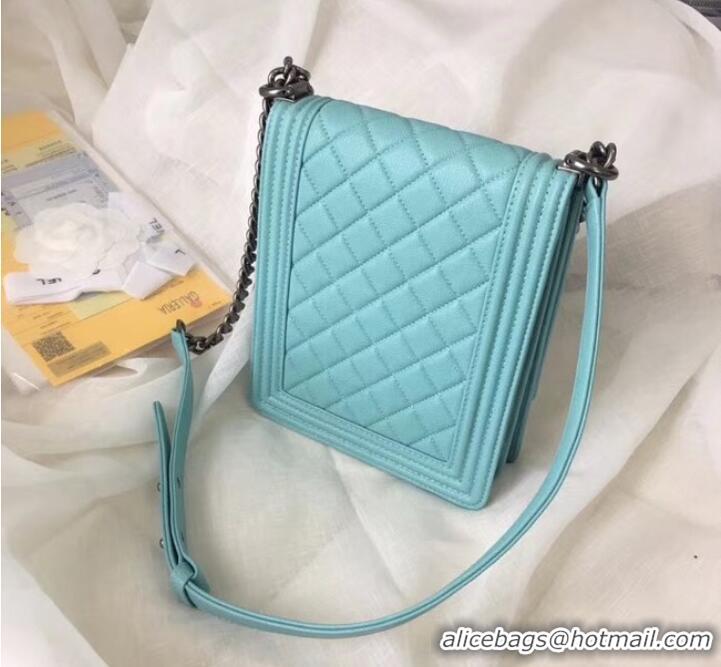 Top Grade Chanel boy handbag Patent Calfskin & Silver-Tone Metal AS1030 sky blue