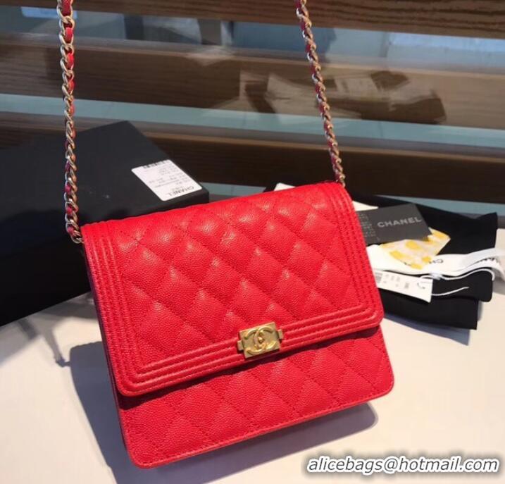 New Style Boy chanel clutch with chain A84433 Red