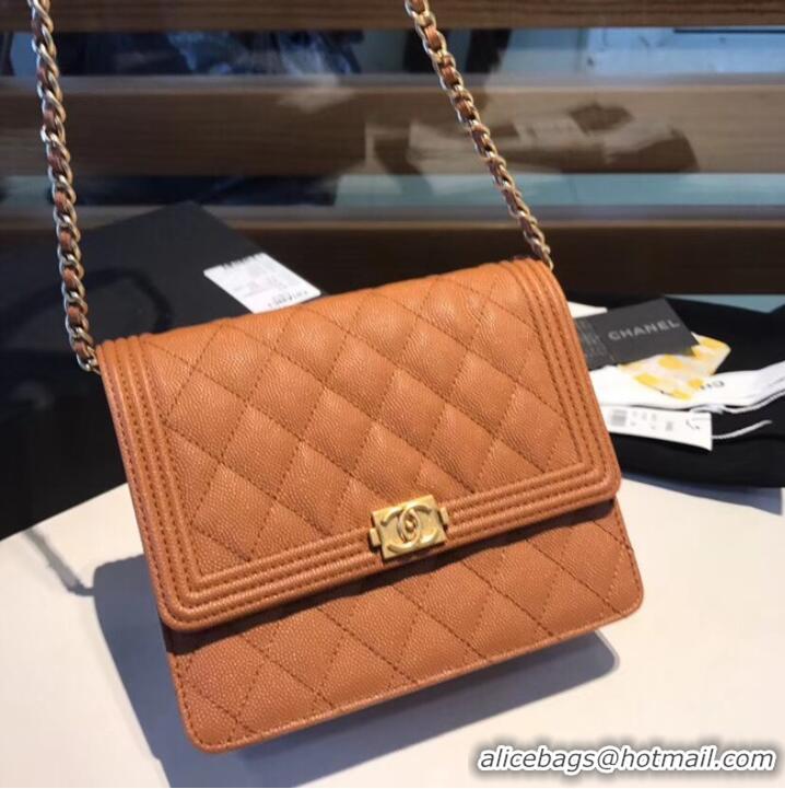 Popular Boy chanel clutch with chain A84433 Brown