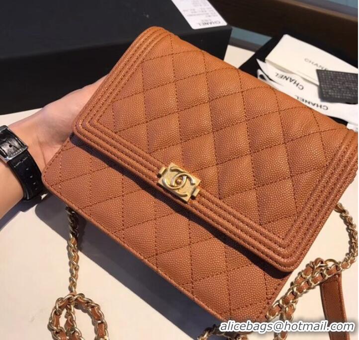 Popular Boy chanel clutch with chain A84433 Brown