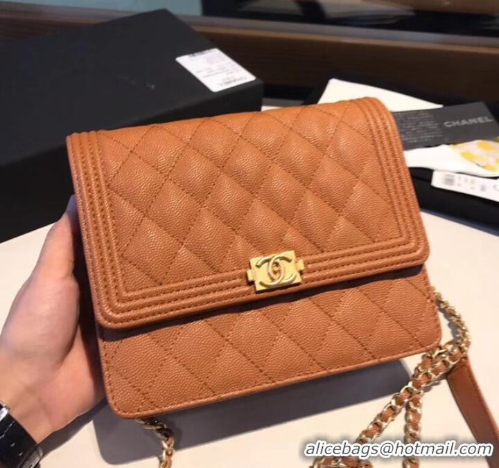 Popular Boy chanel clutch with chain A84433 Brown