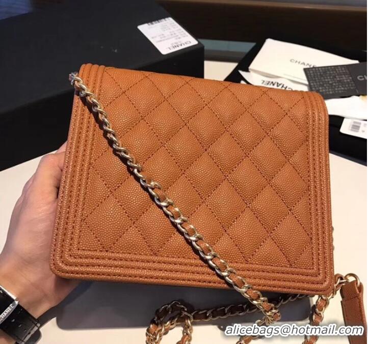 Popular Boy chanel clutch with chain A84433 Brown