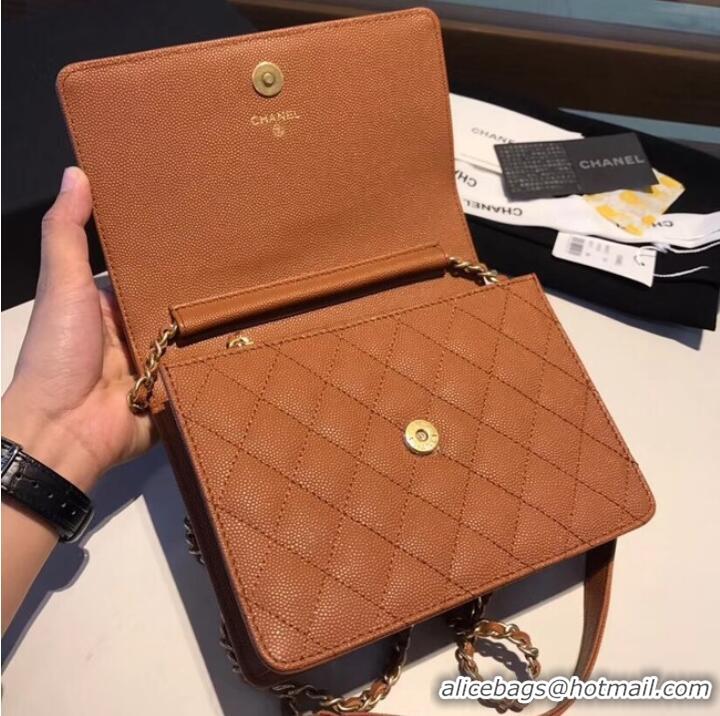 Popular Boy chanel clutch with chain A84433 Brown