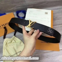 Best Grade Louis Vuitton SPREME 40mm Black Epi Leather Belt M5897 Gold