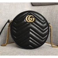 Good Quality Gucci GG Marmont Mini Round Shoulder Bag 550154 Black 2018