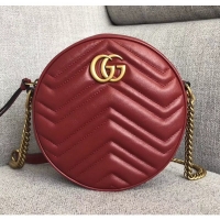 Unique Style Gucci GG Marmont Mini Round Shoulder Bag 550154 Red 2018