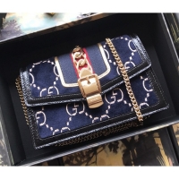 Best Price Gucci Sylvie Velvet Chain Bag 494642 Blue 2019