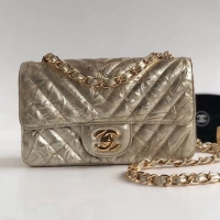 Famous Chanel Aged Metallic Light Gold Calfskin Small Classic Flap Bag 121129