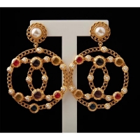 Good Product Chanel CC Hoop Clip-on Earrings with Multicolor Stones AB0271 Gold