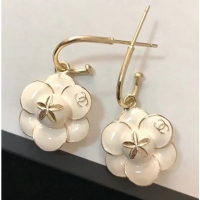 Popular Style Chanel Camellia Bloom Earrings AB0278 White/Silver 