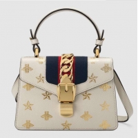 Sumptuous Gucci Sylvie Bee Star mini leather bag 470270 White