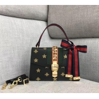 Shop Duplicate Gucci Sylvie Bee Star small shoulder bag A421882 Black