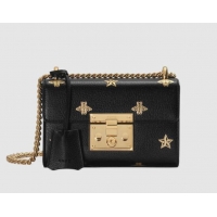 Fashion Gucci Padlock Bee Star small shoulder bag 432182 Black