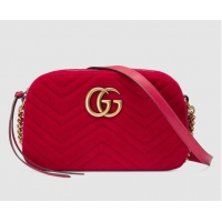 Charming Gucci GG Marmont velvet small shoulder bag 447632 red