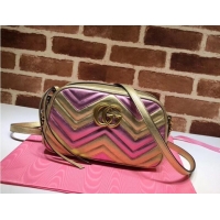 Best Product Gucci GG Marmont small matelasse shoulder bag 447632 Pink&gold