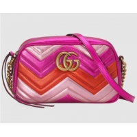 Good Looking Gucci GG Marmont small matelasse shoulder bag 447632 Fuchsia&red&pink