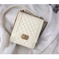 Luxury Cheap Chanel boy handbag Patent Calfskin & Gold-Tone Metal AS1030 creamy-white