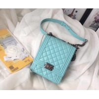 Top Grade Chanel boy handbag Patent Calfskin & Silver-Tone Metal AS1030 sky blue