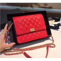 New Style Boy chanel clutch with chain A84433 Red