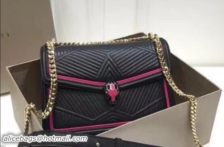 Fashion Bvlgari Serpenti Forever Framed Quilted Shoulder Bag 286627 Black