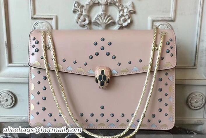 Pretty Style Bvlgari Serpenti Forever 27 Star Flap Shoulder Bag 286640 Light Pink