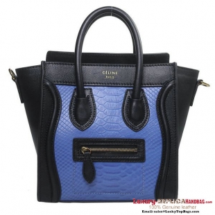 Celine Luggage Nano Shopper Bag Snake Leather Blue