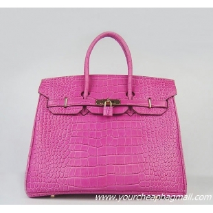 Hermes Birkin 35cm Crocodile Veins Leather Bag Peachblow 6089