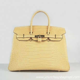 Hermes Birkin 35cm Crocodile Veins Leather Bag Yellow 6089 Gold Hardware