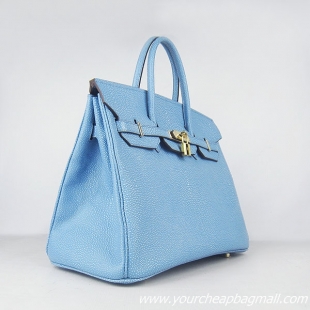 Hermes Birkin 35cm Pearl Veins Leather Bag Light Blue 6089 Gold Hardware