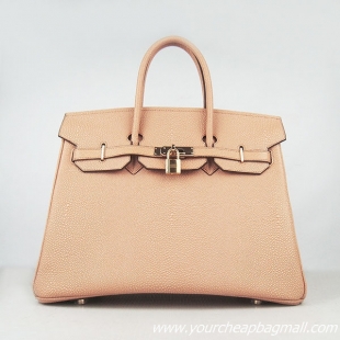 Hermes Birkin 35cm Pearl Veins Leather Bag Light Orange 6089 Gold Hardware