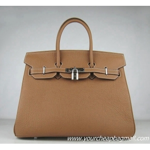 Hermes Birkin 35cm Tendon Veins Leather Bag Light Coffee Silver Hardware