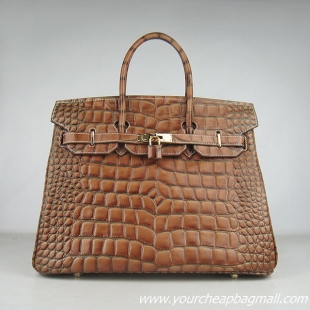 Hermes Birkin 35cm Max Crocodile Veins Leather Bag Light Coffee 6089 Gold Hardware