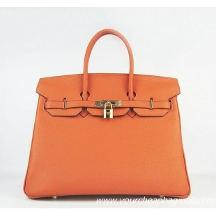 Hermes Birkin 35cm Tendon Veins Leather Bag Orange Gold Hardware